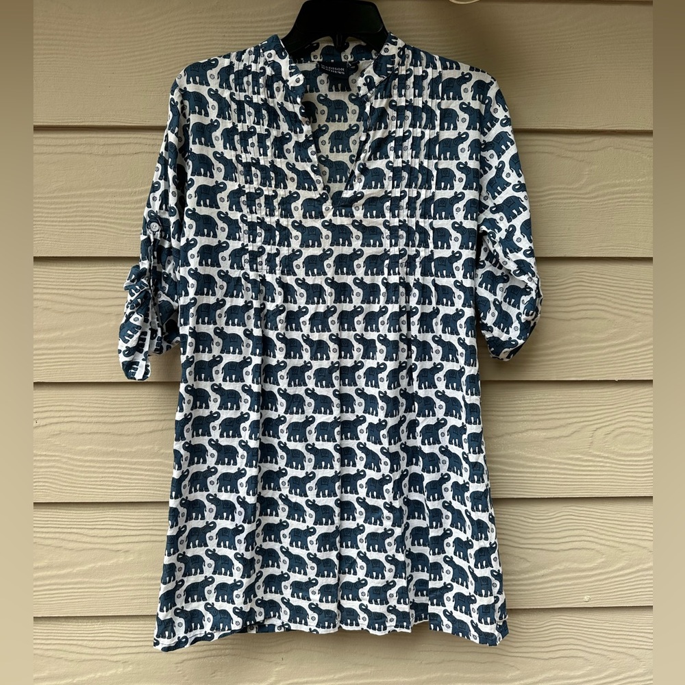 madison mathews cotton dress tunic elephant print